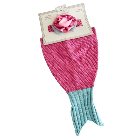 (NWT) Baby Essentials Mermaid Tail w/Headband Photo Prop - Baby 0-6 Months - Picture 1 of 4